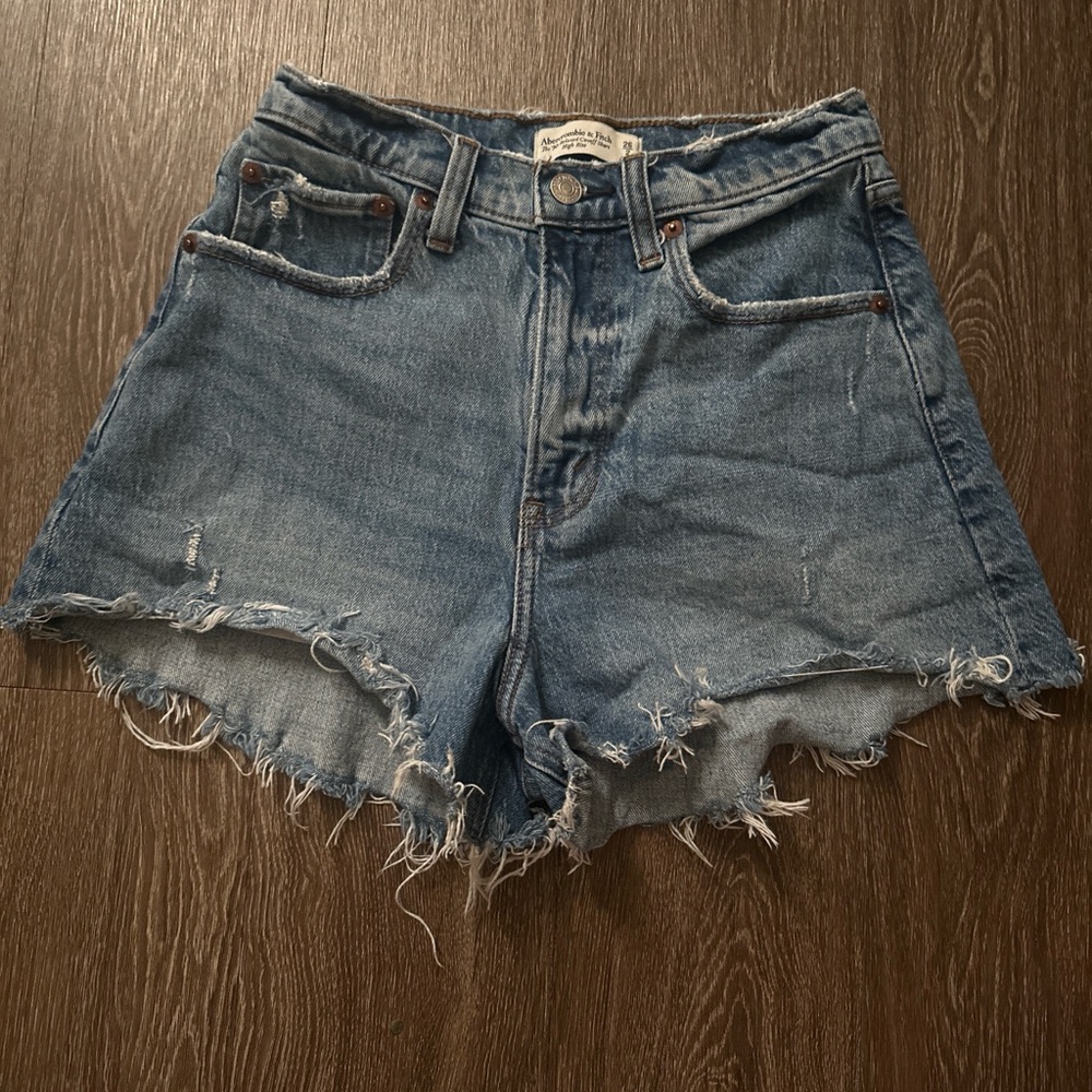 Abercrombie & Fitch Distressed Medium Blue Denim Cutoff Shorts